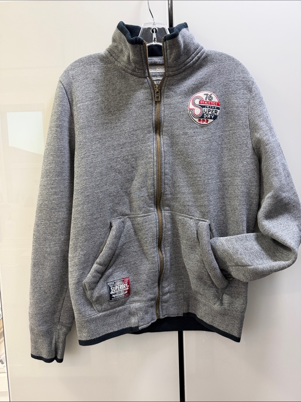 Superdry mens Grey Full-Zip Funnel Neck Jacket